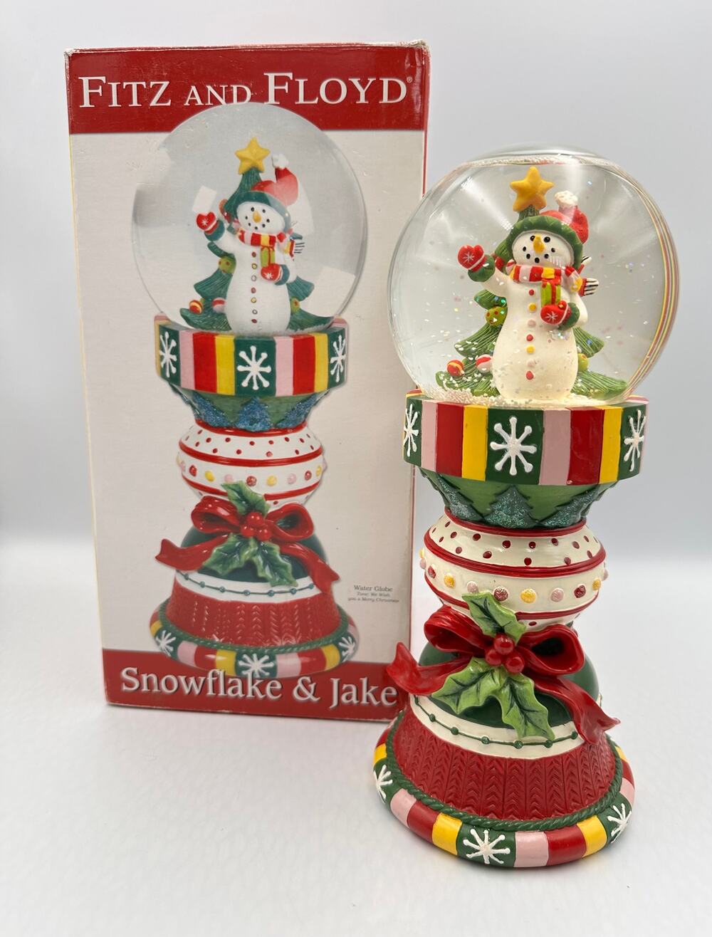 Vintage Fitz and Floyd Christmas Snow Globe Musical Snowflake & Jake